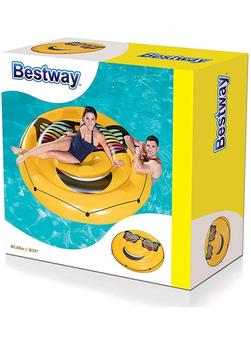 Bestway - 43139-Inflatable Pool Float Summer Stylez Giant Emoji Island Φ1.88m / Φ74", Yellow - Image 1