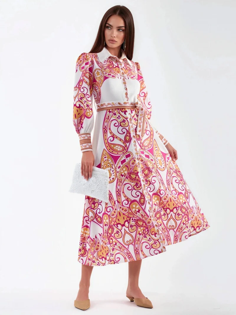 جينيفر Paisley Print Belted Maxi Dress