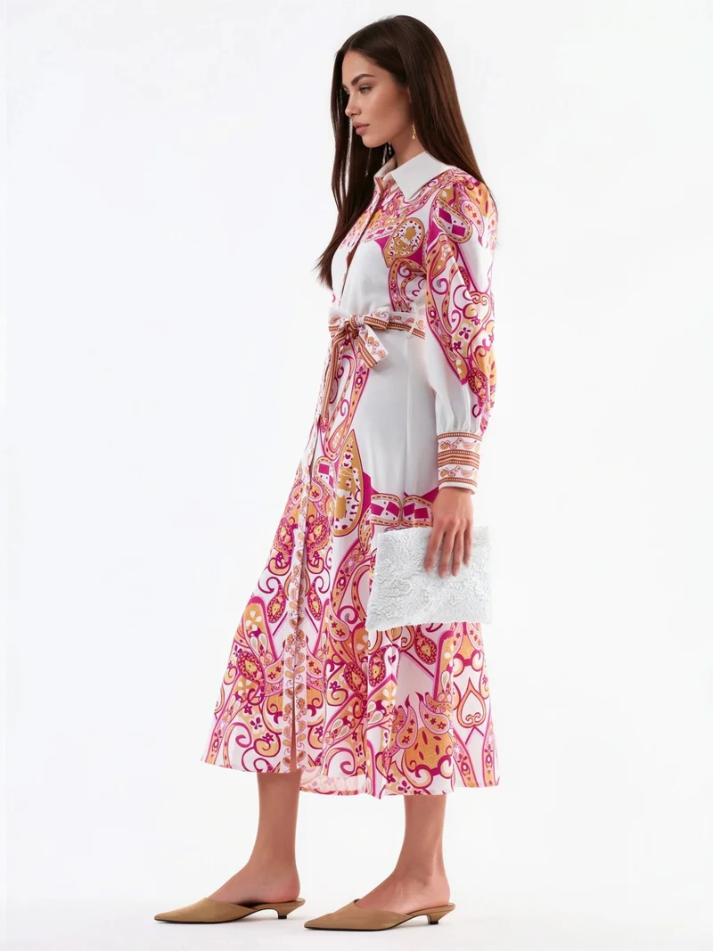 جينيفر Paisley Print Belted Maxi Dress