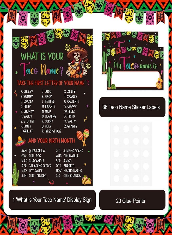 COCHIE Taco Game for Party Family Adults Office Large Groups, What is Your Taco Name Game Mexican Fiesta Party Decorations with 36 Name Label Stickers - 36 Players (Taco-Games) - Image 3