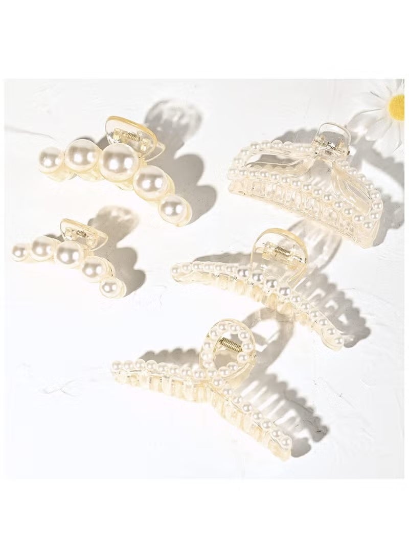 جيكومو 5 قطع من مقطوعات شعر اللؤلؤ الكبيرة - مقطوعات فك طويلة سميكة بيضاء، باريتات كبيرة بلا انزلاق لنساء والفتيات بشعر سميك - Image 2