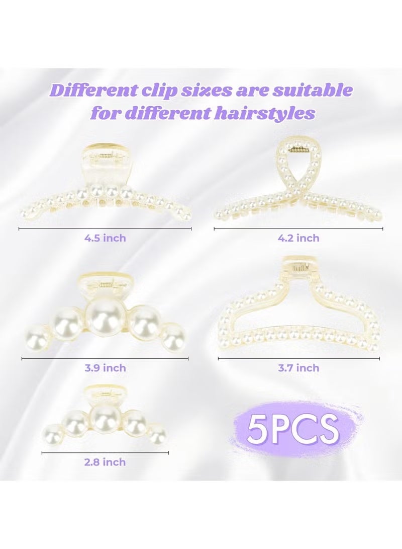 جيكومو 5 قطع من مقطوعات شعر اللؤلؤ الكبيرة - مقطوعات فك طويلة سميكة بيضاء، باريتات كبيرة بلا انزلاق لنساء والفتيات بشعر سميك - Image 4