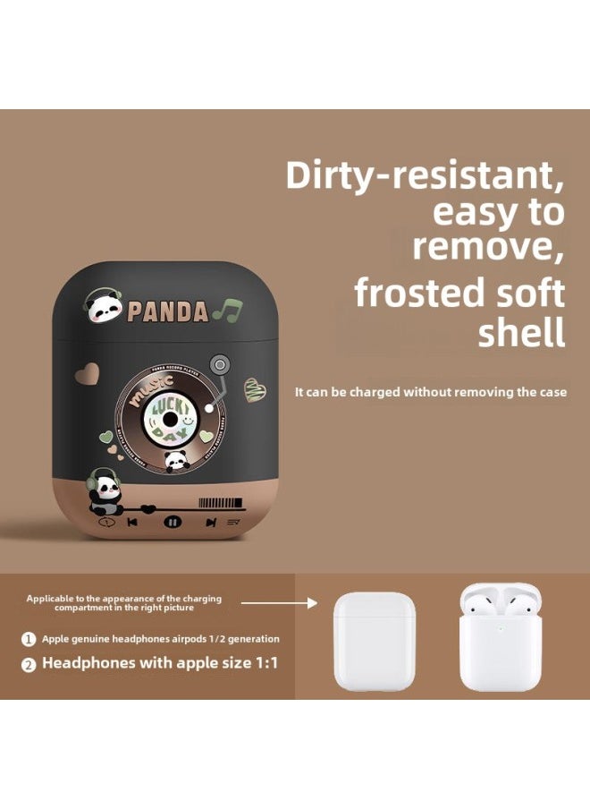 Generic - Strawberry Bear Family Airpods Protective Case Cartoon Cute Suitable For Apple 1/2/3 Generation Bluetooth Headset Soft Case-Color:Panda Stereo-black Brown-Model:Airpods4 (universal For Noise Reduction Version/regular Version) - Image 1