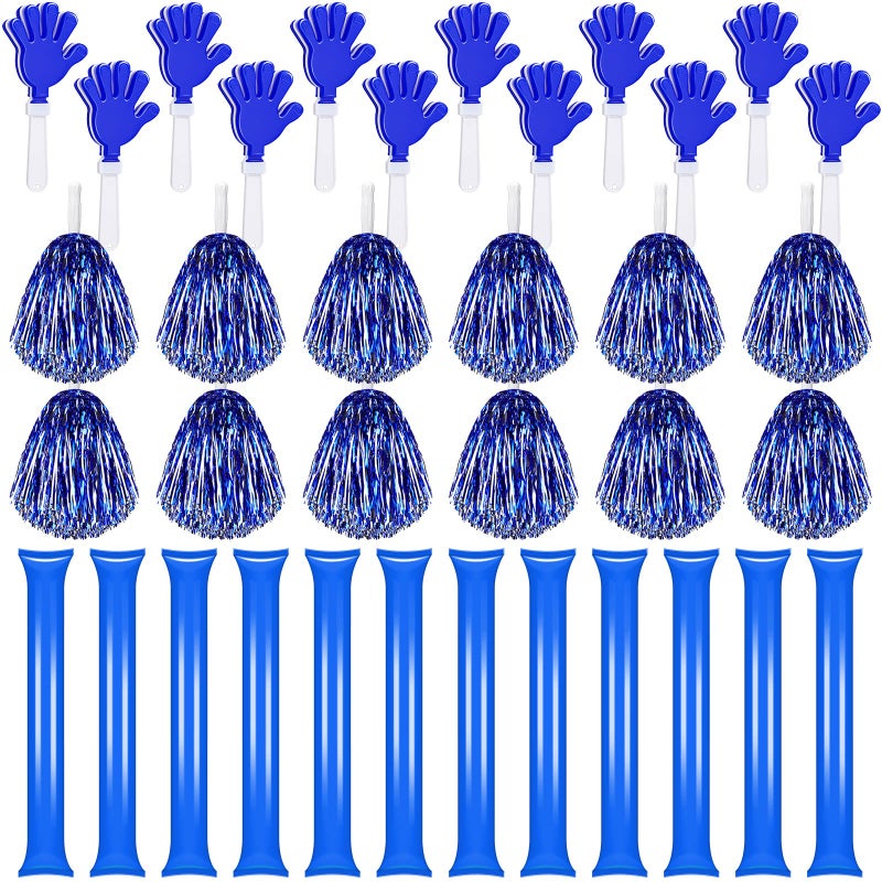 Sosation 36 Pcs Team Spirit Accessories Cheerleading Pom Poms Hand Clappers Party Favors and Thunder Sticks Noise Makers for Sporting Events Football Baseball Party SuppliesBlue Silver - Image 2
