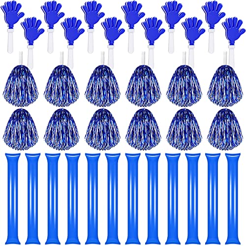 Sosation 36 Pcs Team Spirit Accessories Cheerleading Pom Poms Hand Clappers Party Favors and Thunder Sticks Noise Makers for Sporting Events Football Baseball Party SuppliesBlue Silver - Image 1
