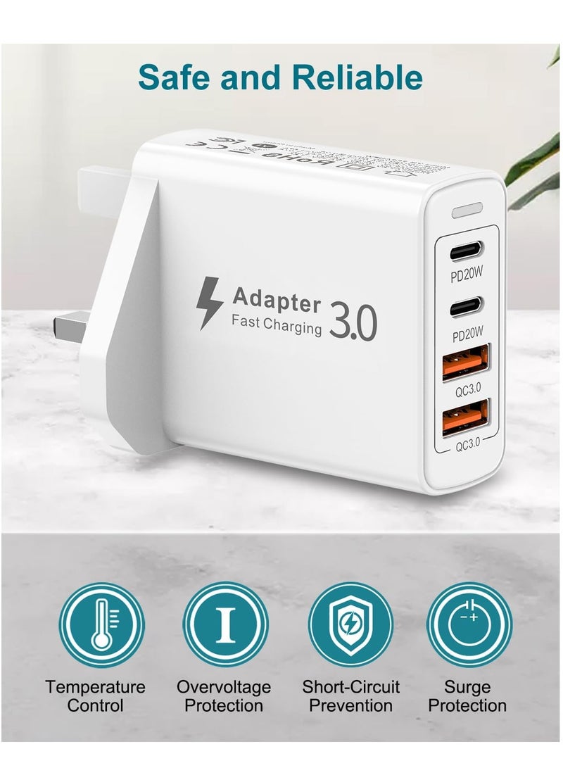 ELTRAZONE New USB C Plug, 40W 4-Port USB C Fast Charger Plug Multi USB Plug Adapter UK Fast Charge Type C Plug Charger, USB Charger Plug, Dual USB C Power Adapter for iPhone 16, 15, 14, 13 Pro Max, iPad, Samsung Galaxy - Image 3