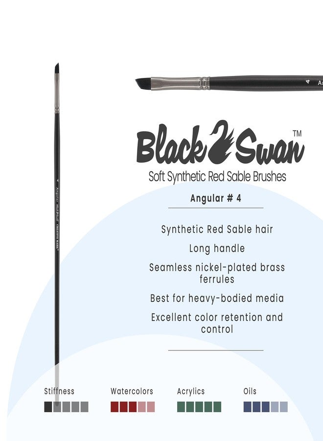 Creative Mark Black Swan Synthetic Red Sable Paint Brushes - Angular Size # 4 - Professional Quality Long Handle Paint Brushes for Oil, Heavy Body Media and Acrylic - Artists of All Levels - Image 2