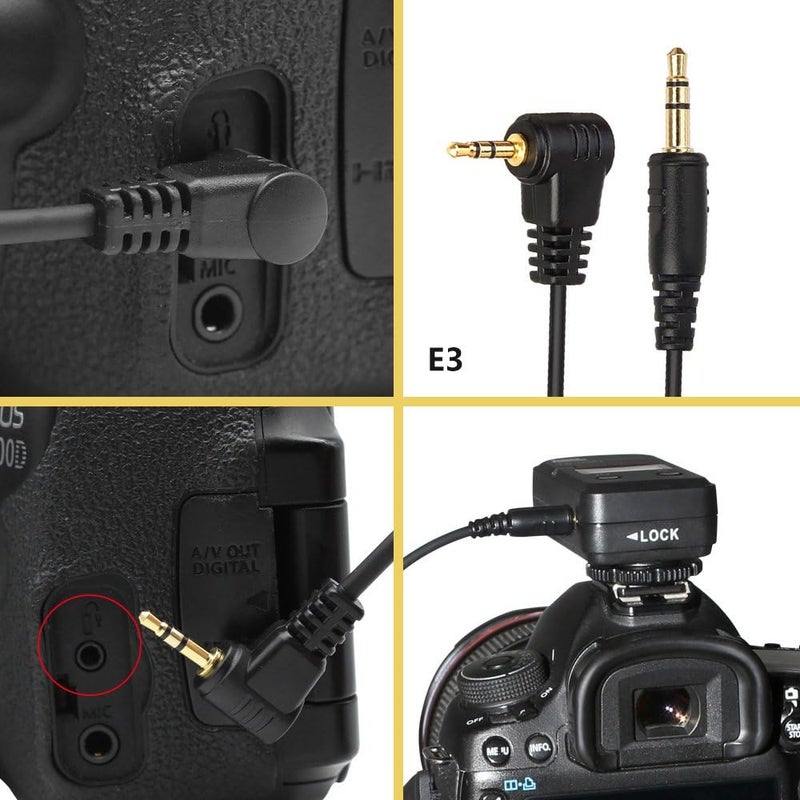 Pixel 3.5mm-E3 Photographic Equipment Wireless Shutter Release Remote Control Connecting Cable E3 for Canon Digital Camera Rebel EOS1300D,300D,60D,60Da,70D,80D - Image 2