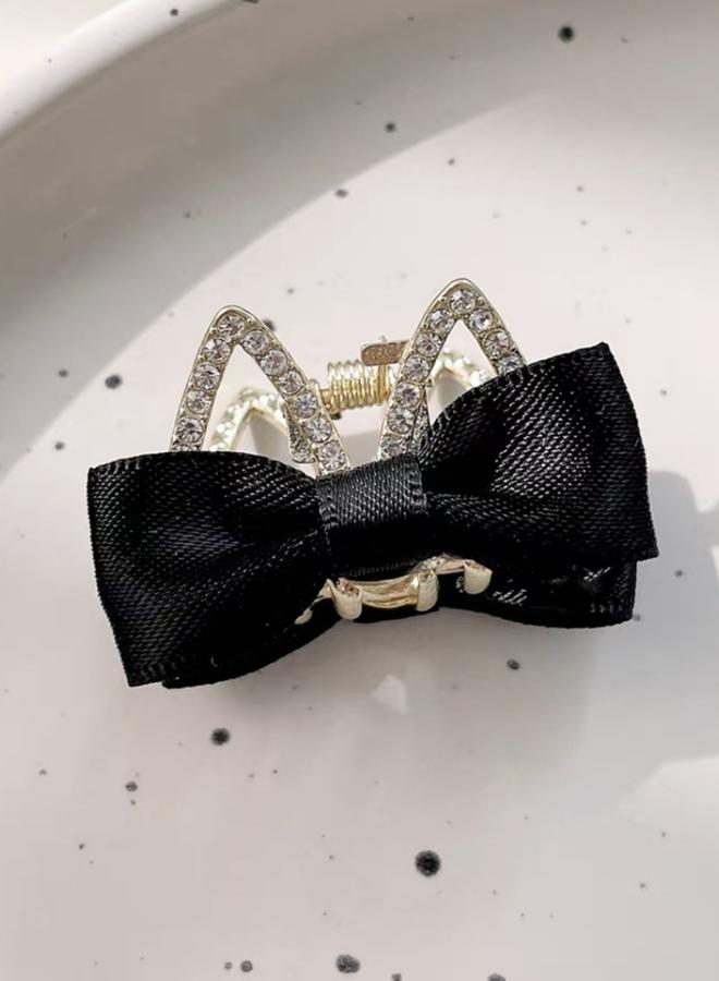 Take Two Black Bow Rhinestone Hair Clip - Image 3