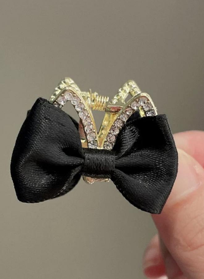 Take Two Black Bow Rhinestone Hair Clip - Image 1