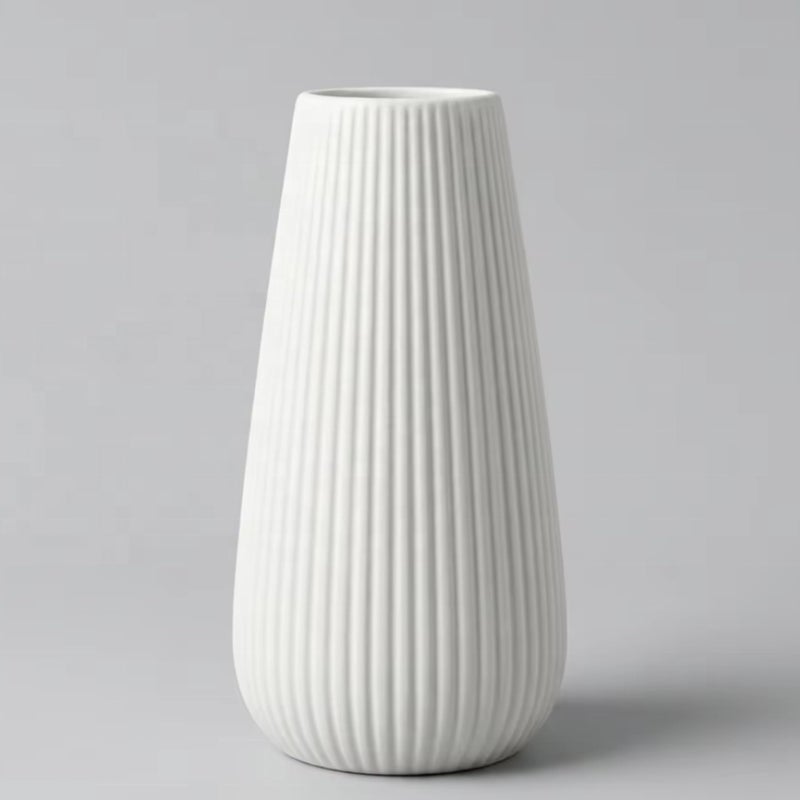 DECORPIA Luxury White Ceramic Vase, Modern Ribbed Fluted Design, Flower Vase for Home Decor, Cute Vase for Pampas Grass, Living Room, Dining Table, Farmhouse, Office, Bedroom, Kitchen Shelf - Image 1