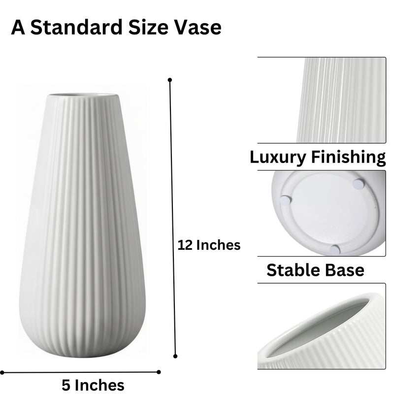 DECORPIA Luxury White Ceramic Vase, Modern Ribbed Fluted Design, Flower Vase for Home Decor, Cute Vase for Pampas Grass, Living Room, Dining Table, Farmhouse, Office, Bedroom, Kitchen Shelf - Image 4
