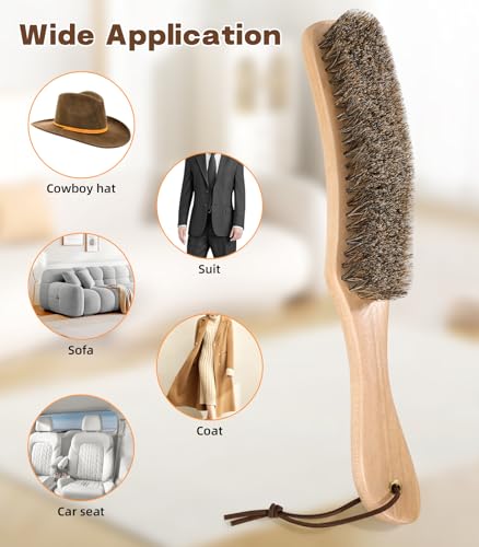 HYDERMUS Cowboy Hat Brush, 100% Horsehair Brush for Cleaning, Lint Brush Removes Dust, Pet Hair, Cleaning Kit for Suede, Felt Hats, Wool Coats, Suits, Clothes, Shoes, Furniture, Wood Handle with Storage Bag - Image 5