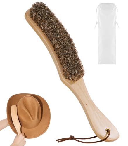 HYDERMUS Cowboy Hat Brush, 100% Horsehair Brush for Cleaning, Lint Brush Removes Dust, Pet Hair, Cleaning Kit for Suede, Felt Hats, Wool Coats, Suits, Clothes, Shoes, Furniture, Wood Handle with Storage Bag - Image 1