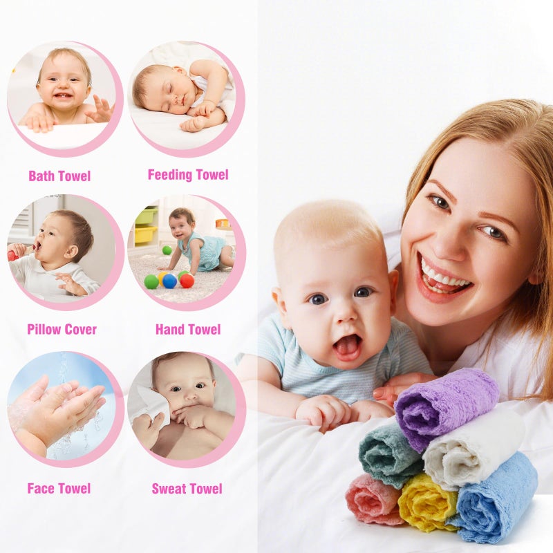 Vnoss Baby Washcloths 24-Pack, Microfiber Coral Fleece Baby Towels, Super Soft and Absorbent Wash Cloths for Newborns, Infants and Toddlers, 7''x9'', Multicolor - Image 5