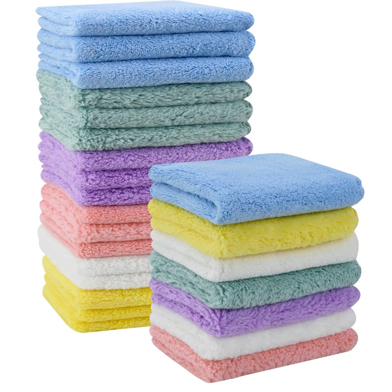 Vnoss Baby Washcloths 24-Pack, Microfiber Coral Fleece Baby Towels, Super Soft and Absorbent Wash Cloths for Newborns, Infants and Toddlers, 7''x9'', Multicolor - Image 1