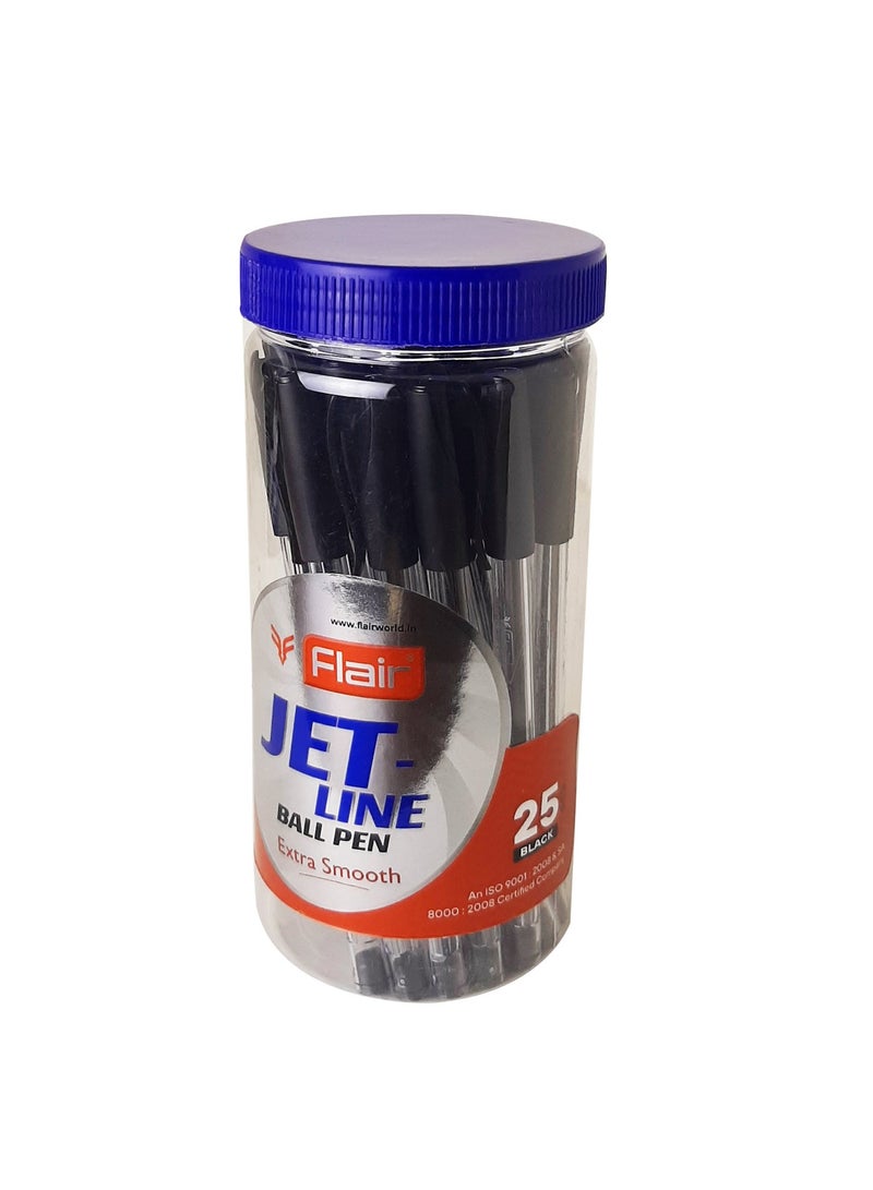 Flair مجموعة أقلام حبر جاف Extra Smooth Jet-Line مكونة من 25 قلمًا، باللون الأسود - Image 1