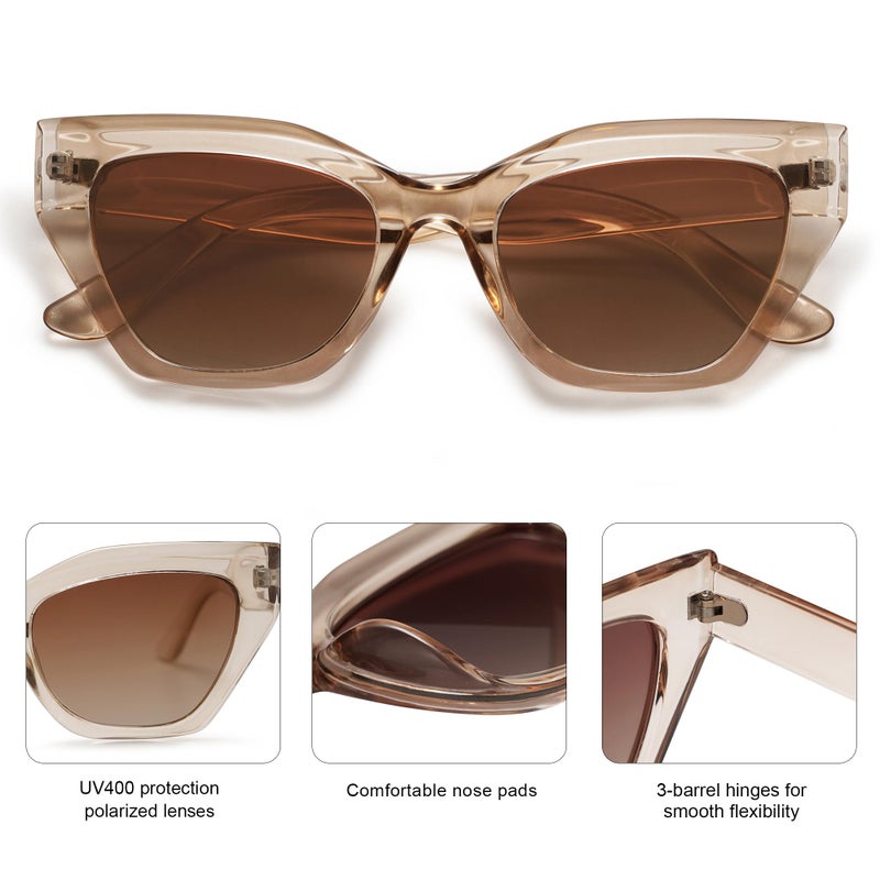 SOJOS Square Cat Eye Polarized Sunglasses for Women Retro Classic Vintage Trendy Cateye Shades Sunnies Gafas de sole SJ2235 Brown - Image 4