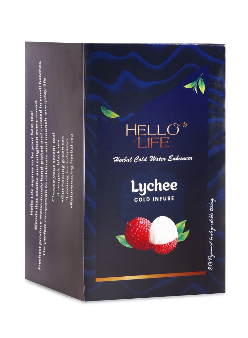 Hello Life Hello Life, Lychee Cold Infuse Tea Bags, 20 Pyramid Biodegradable Teabags in 1 Box, Pack of 1  - Image 1