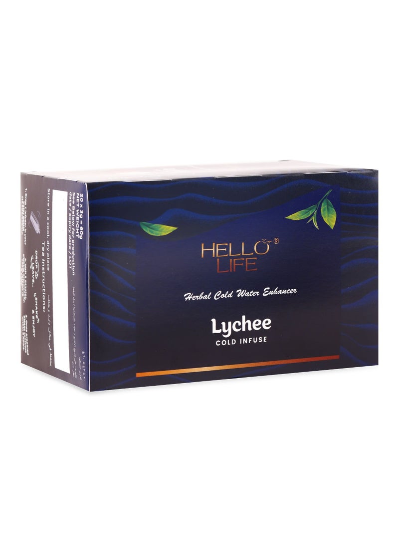Hello Life Hello Life, Lychee Cold Infuse Tea Bags, 20 Pyramid Biodegradable Teabags in 1 Box, Pack of 1  - Image 2
