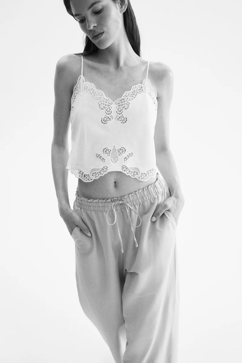 H&M Cropped linen-blend trousers