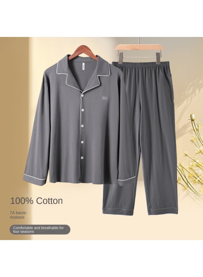 Top melon Cotton】new Spring And Autumn Pure Cotton Cardigan Men's Pajamas, Men's Homewear Set, Men's Sleepwear - Image 2