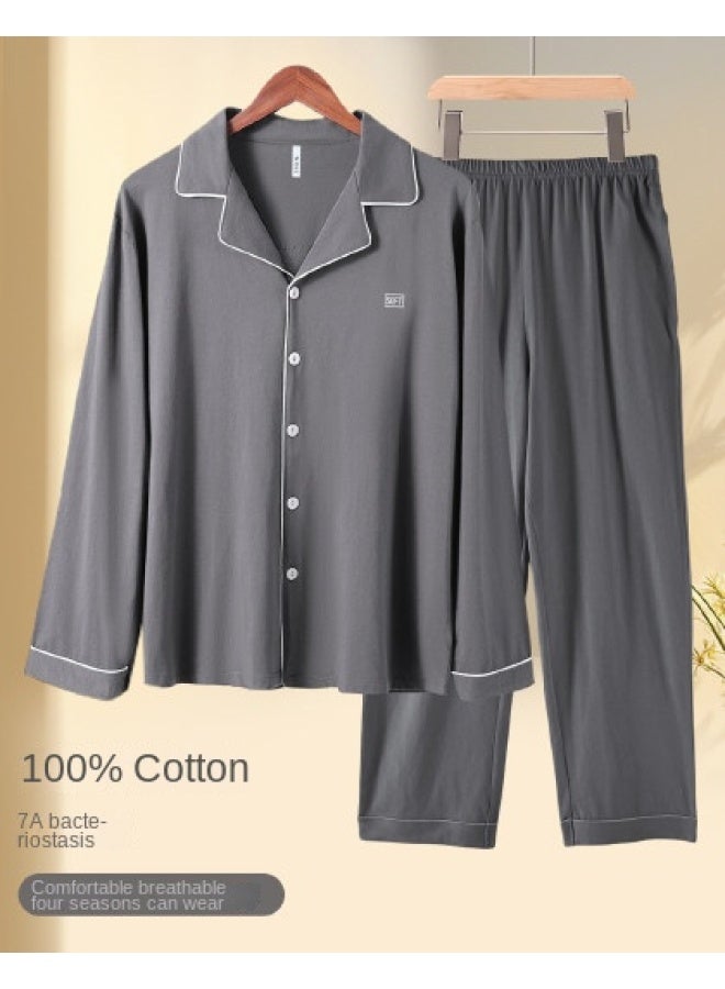 Top melon Cotton】new Spring And Autumn Pure Cotton Cardigan Men's Pajamas, Men's Homewear Set, Men's Sleepwear - Image 1