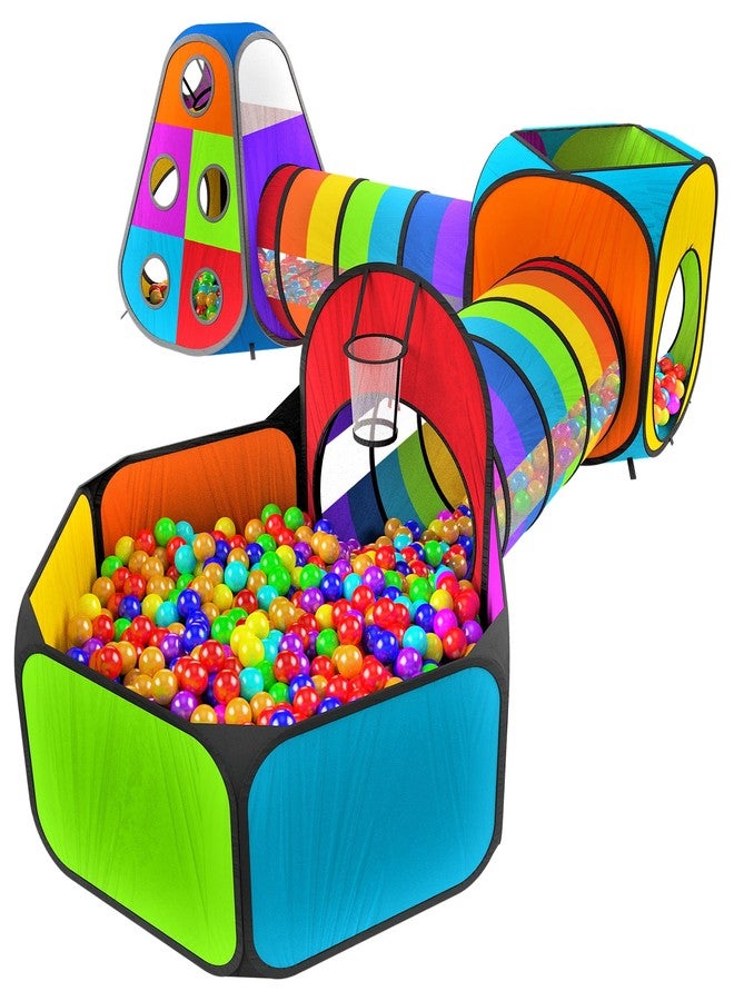 Playz 5pc Kids' Play Tents & Tunnels - Ball Pit for Toddlers, Basketball Hoop, Crawling Tubes, Pop-Up Playhouses, Baby Obstacle Course for Indoor or Outdoor Use - Image 1