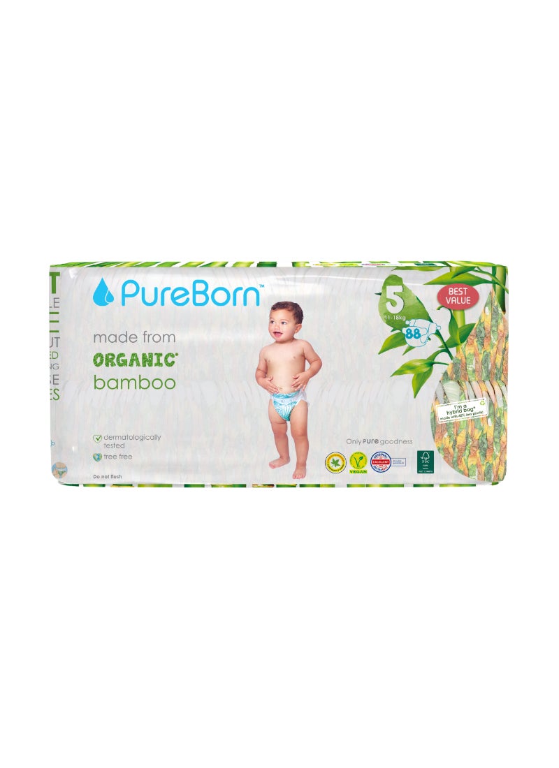 PureBorn Organic Baby Tape Style Diapers Size-5 11-18 kg Sunflower Print 88 Diapers - Image 1
