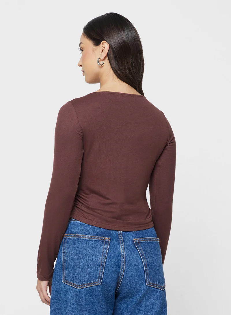 Ginger Basics Ruched Fitted Long Sleeves T-shirt