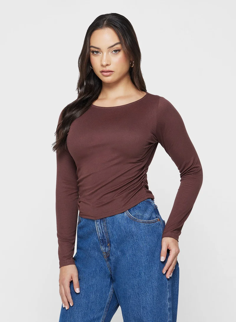 Ginger Basics Ruched Fitted Long Sleeves T-shirt