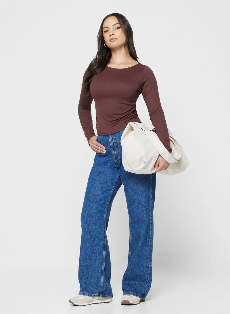 Ginger Basics Ruched Fitted Long Sleeves T-shirt