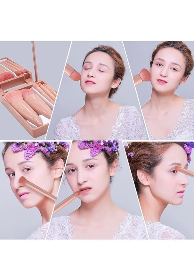5Pcs Travel Makeup Brush Set with Case & Mirror,Mini Make Up Brushes Pack,Face & Eye Makeup Brush Set,Ideal for Travel - Image 5