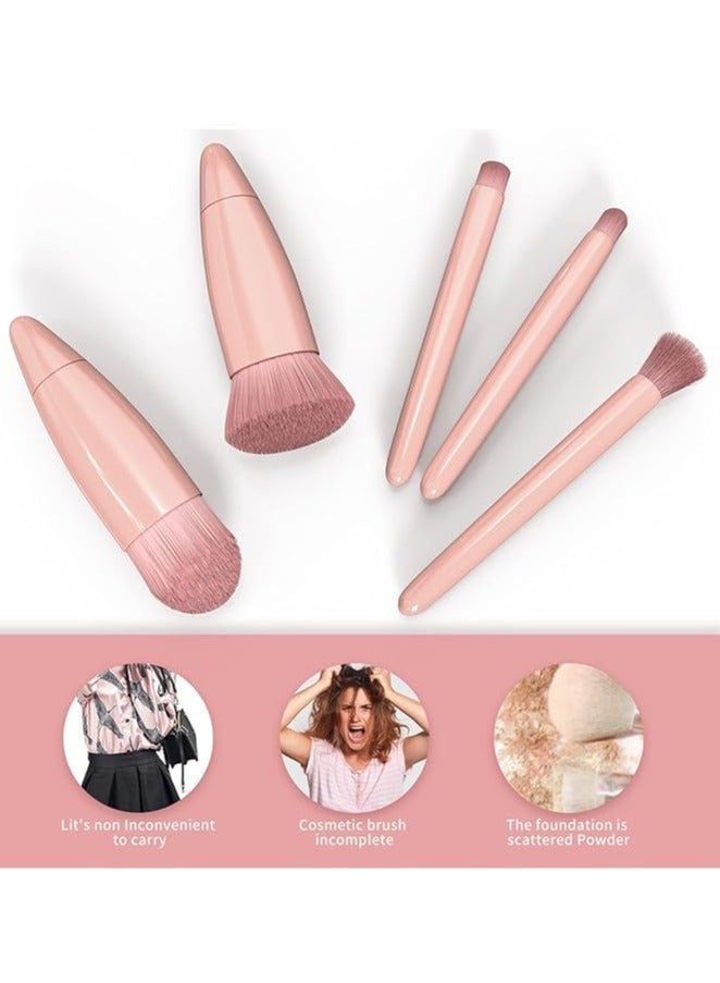 5Pcs Travel Makeup Brush Set with Case & Mirror,Mini Make Up Brushes Pack,Face & Eye Makeup Brush Set,Ideal for Travel - Image 4