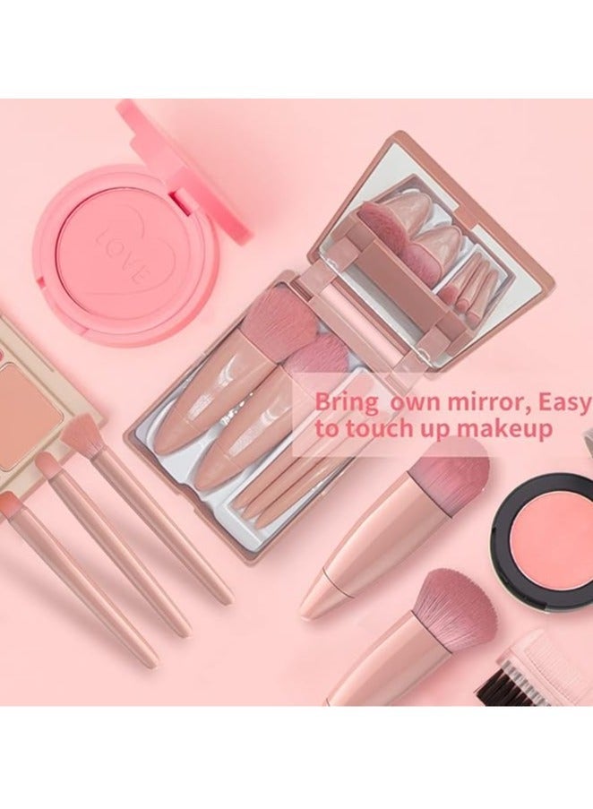 5Pcs Travel Makeup Brush Set with Case & Mirror,Mini Make Up Brushes Pack,Face & Eye Makeup Brush Set,Ideal for Travel - Image 3