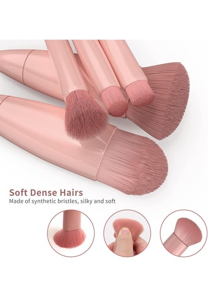 5Pcs Travel Makeup Brush Set with Case & Mirror,Mini Make Up Brushes Pack,Face & Eye Makeup Brush Set,Ideal for Travel - Image 2