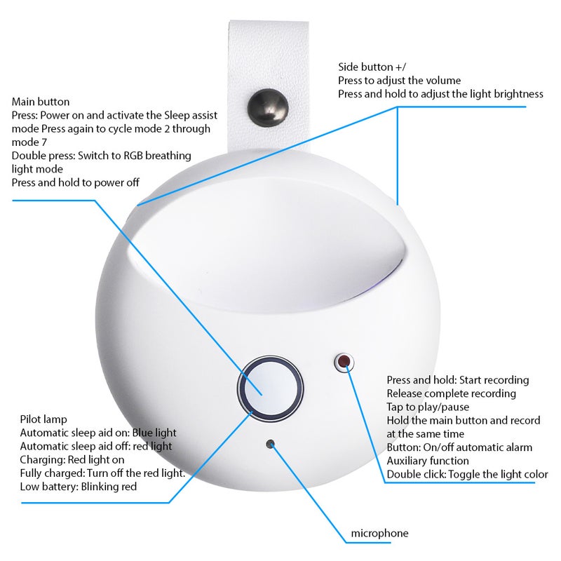 White Noise Sleep Machine with Night Light Sleep Monitoring Portable Sleep Aid Machine Noise Canceling for Home Office Travel Hotel Adults Baby White Noise Machine Sleep Trainer - Image 3
