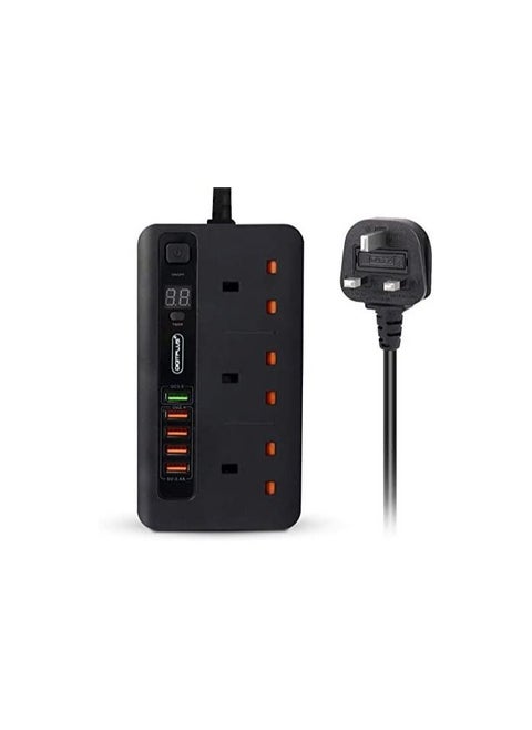 سلك تمديد طاقة ثلاثي الاتجاهات مع USB، مقبس طاقة مضاد للكهرباء الساكنة، كابل بطول 3 أمتار، مؤقت 24 ساعة، 4 منافذ USB ومنفذ USB واحد مع الشحن السريع 3.0
