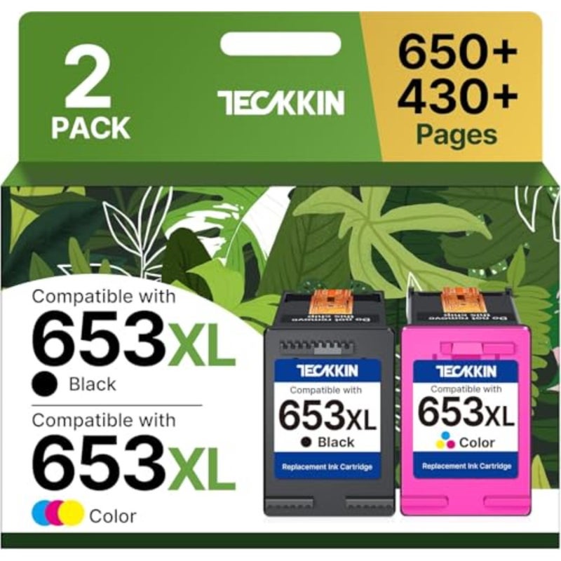 خرطوشة حبر 653XL 653 بديلة عالية الإنتاجية لخرطوشة حبر HP 653 لخرطوشة حبر HP 653XL 653 XL متوافقة مع HP DeskJet Ink Advantage 6075 6400 2875 2876 2878 4276 4278 طابعات 2 حزمة، 653XL - Image 1