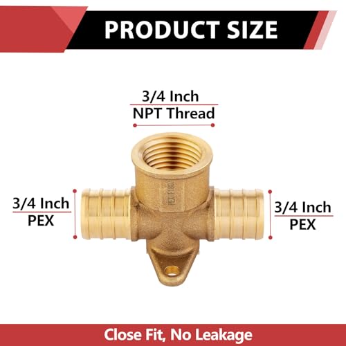 EFIELD Pack of 2 EFIELD 34 Pex x 34 Pex x 34 Female NPT Dropear Tee Crimp Brass Fittings ASTM F1807PEX18075312PCS - Image 3