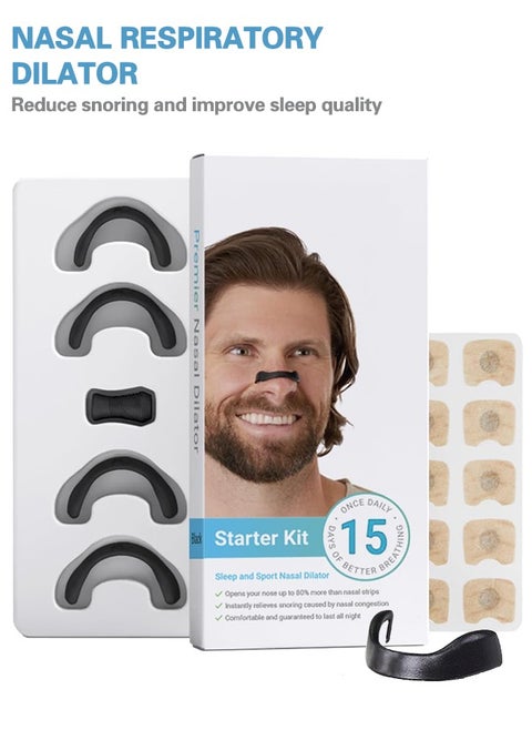 Intake Breathing Nasal Strip Starter Kit (15 Count, Black) - Boost Oxygen Intake, Reduce Snoring, Improve Sleep Quality - Sweat Resistant, Skin Safe Nasal Strips - Extra Strength Snoring Solution