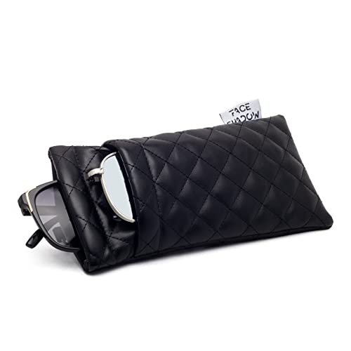 Face Shadow Double Eyeglasses Pouch Large Squeeze Top Microfiber Soft Glasses Case For Women With Cleaning Cloth - Image 1