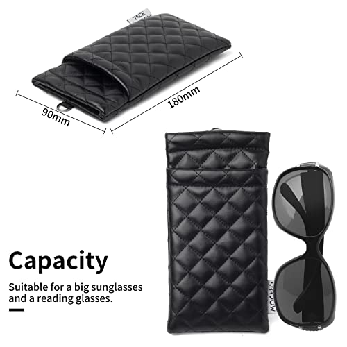 Face Shadow Double Eyeglasses Pouch Large Squeeze Top Microfiber Soft Glasses Case For Women With Cleaning Cloth - Image 3