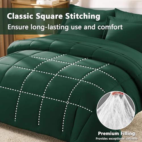 CozyLux Emerald Green Queen Comforter Set with Sheets - 7 Pieces Bed in a Bag Queen Bedding Sets, All Season Soft 7PC Bed Set with Comforter, Flat Sheet, Fitted Sheet, Pillowcases & Pillow Shams - Image 4