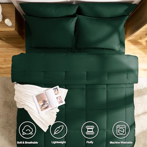 CozyLux Emerald Green Queen Comforter Set with Sheets - 7 Pieces Bed in a Bag Queen Bedding Sets, All Season Soft 7PC Bed Set with Comforter, Flat Sheet, Fitted Sheet, Pillowcases & Pillow Shams - Image 2