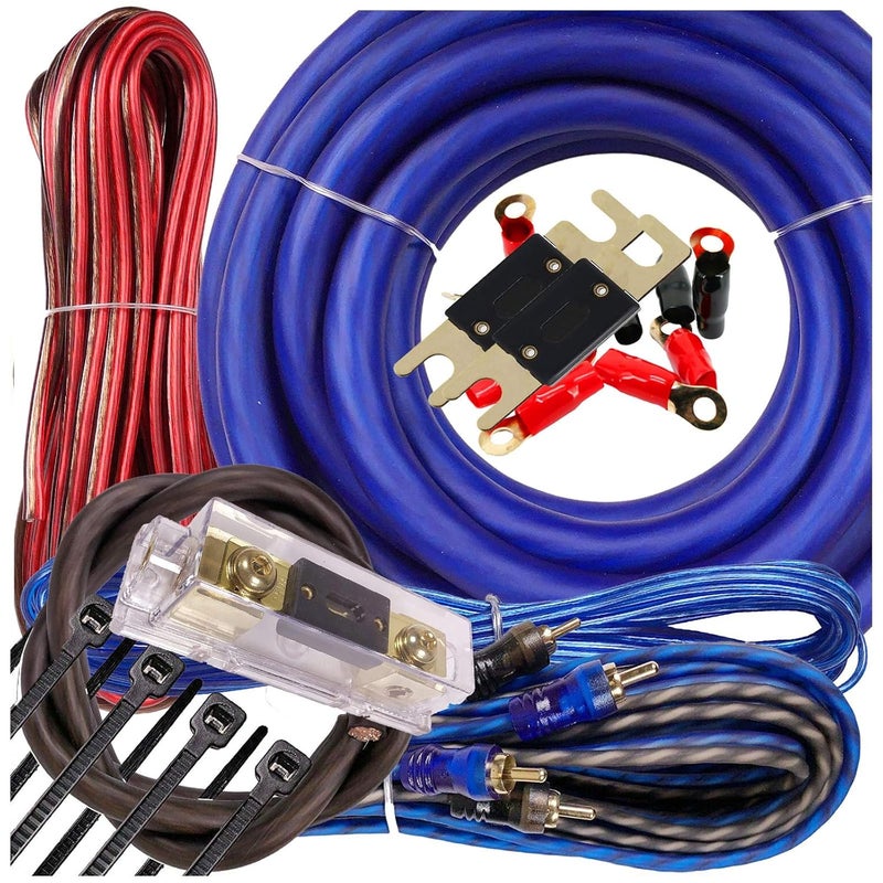 Gravity Warzone 1/0 Gauge Power Amp Kit Up to 5000 Watts Premium Elite Pro Flexible RCA Speakers Wires, 250A + 300A Fuse Included, Complete Blue DIY Hobbyist AWG Amplifier Installation Wiring - Image 1