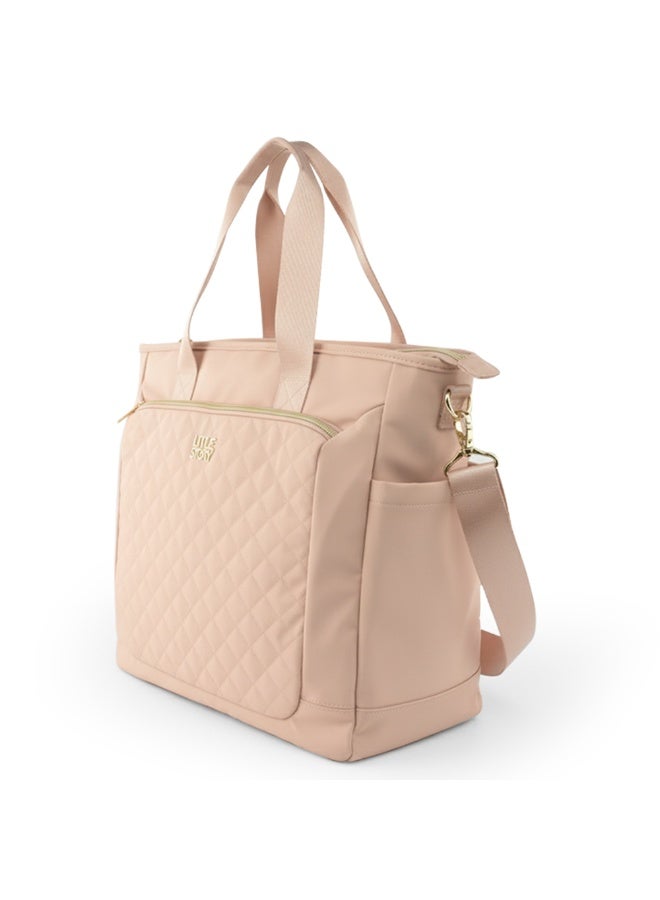 Little Story Quilted Mommy Diaper Bag w/ Changing Mat - Pink - Image 2