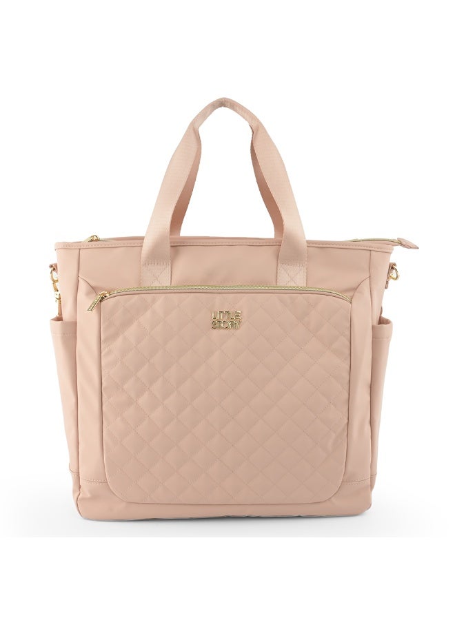 Little Story Quilted Mommy Diaper Bag w/ Changing Mat - Pink - Image 1