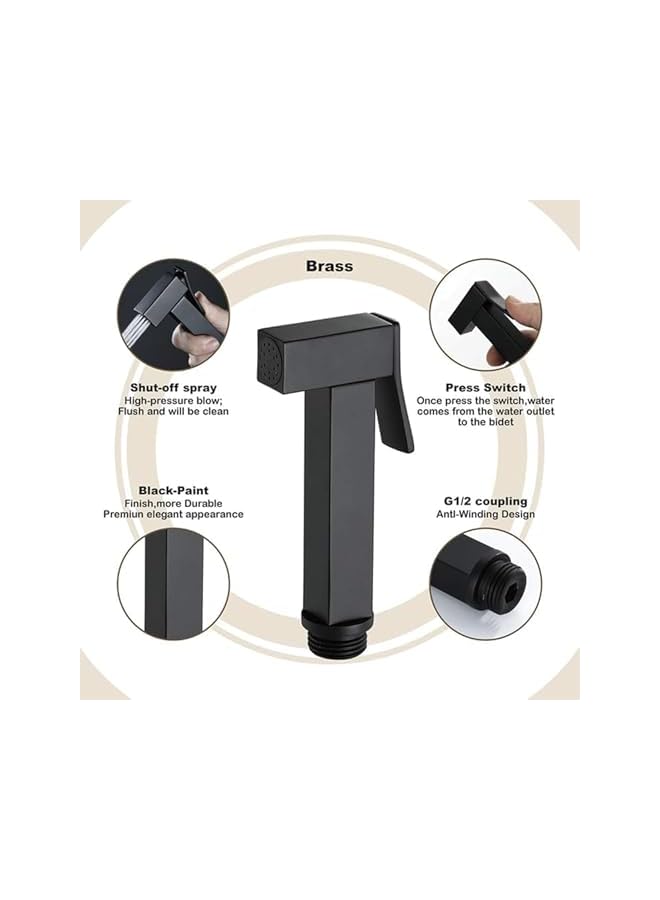 The Bros Premium Black Brass Handheld Bidet Sprayer Set – 47” Stainless Steel Hose, Wall-Mounted Shattaf for Toilet, Personal Hygiene Washer – Leak-Proof and Easy Installation - Image 3