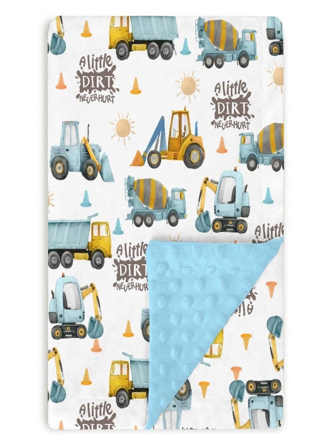 Tewrnvioc Blue Construction Trucks Baby Blankets for Boys 30" x 40", Soft Double Layer Minky Blanket with Dotted Fleece Back, Nursery Bed Receiving Quilt for Newborn Infant Toddler Shower Gift - Image 1